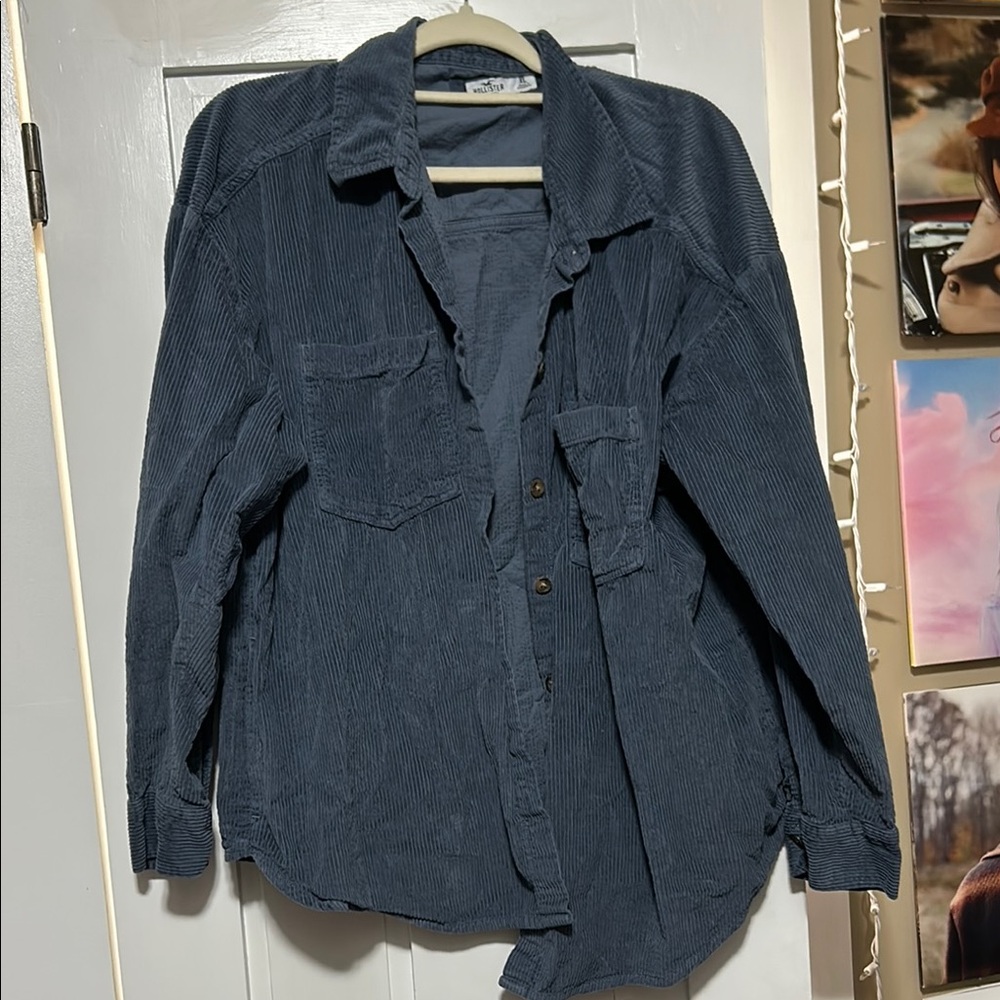 Blue Corduroy Button-Up Shirt
